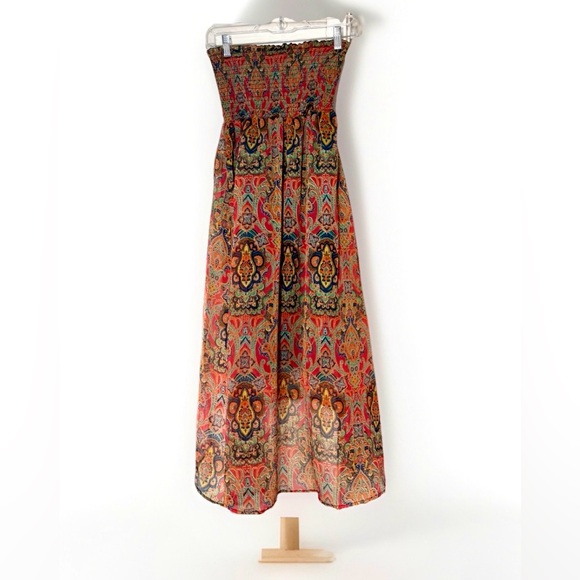 Dresses & Skirts - Women’s Strapless Dress Size M Long Maxi Boho Smocked Indie Print Colorful